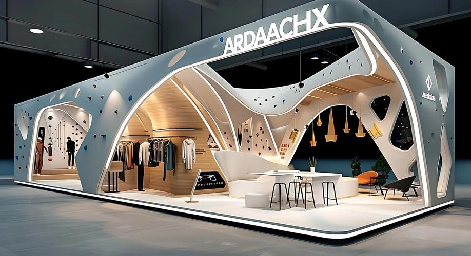 国外展览设计风格，简约统一，突出品牌文化形象与国际化交流插图