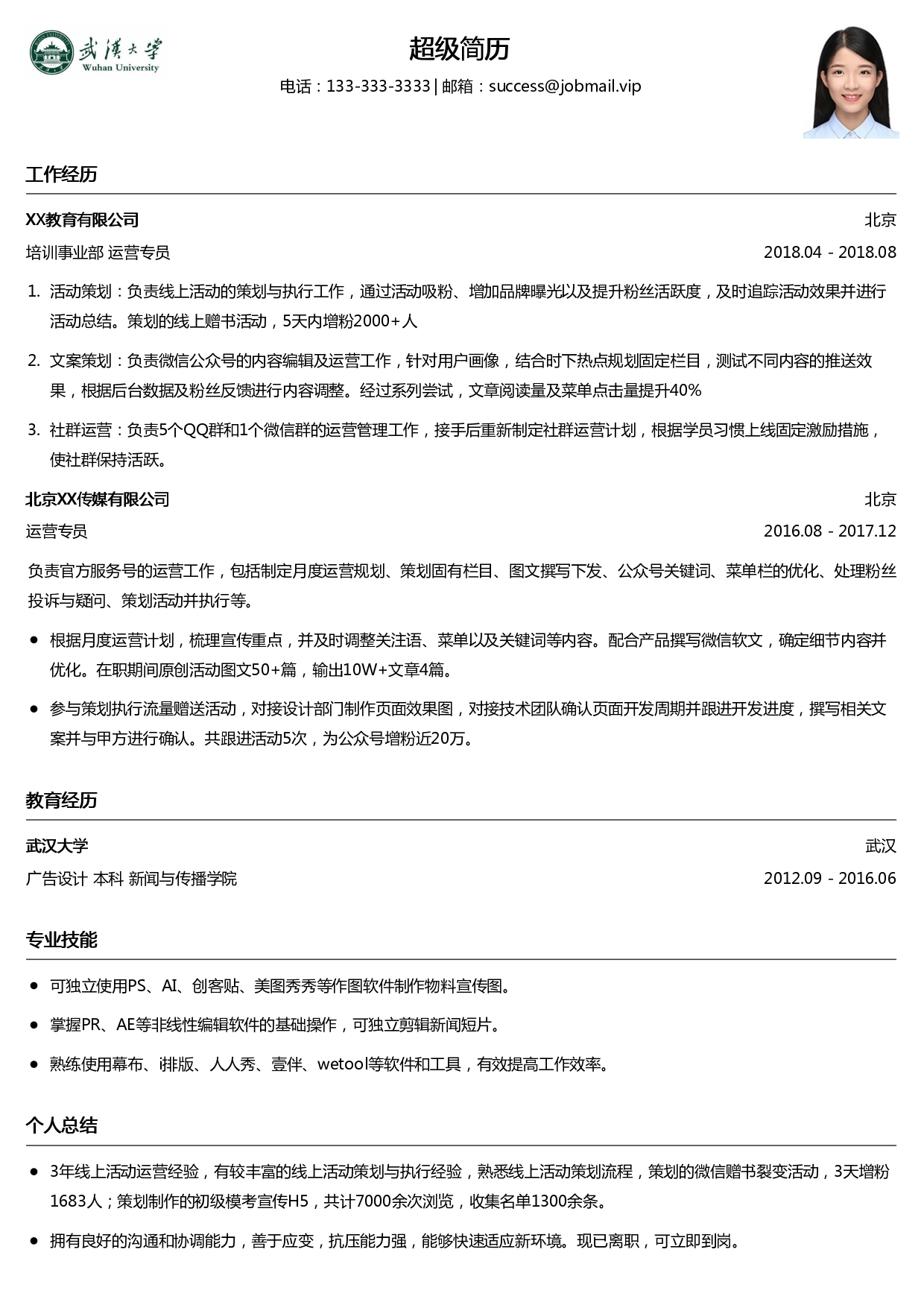 互联网运营简历范文插图 互联网运营简历范文插图