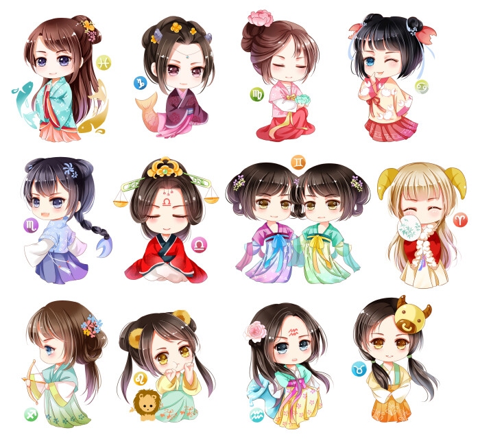古装扮画十十二星座公主插图
