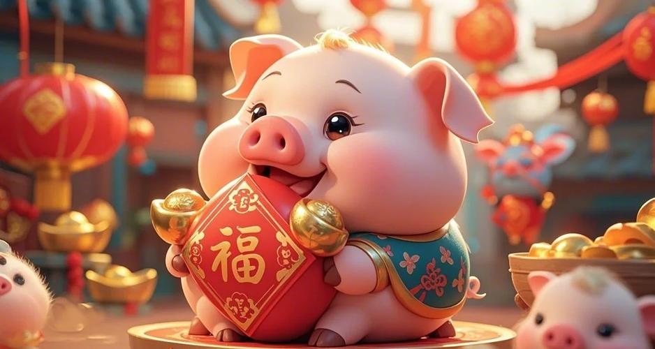 合家欢乐，生肖猪寓意家庭祥和与团圆插图