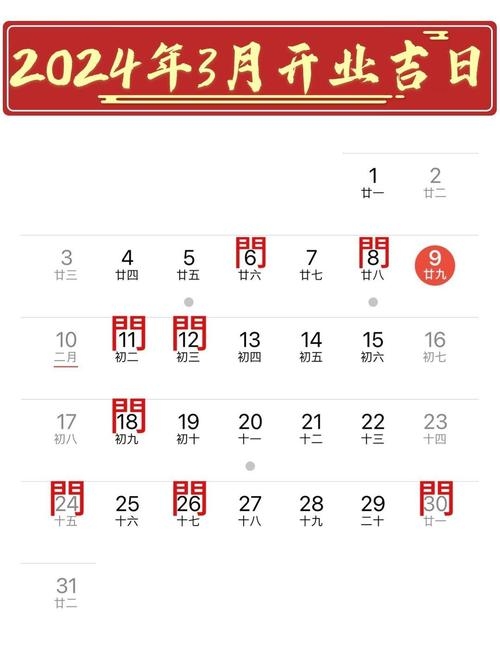 开业吉日查询指南，3月8-26为佳期，农历正月二十适宜开市、交易。宜选正月初三搬家店面，兼顾事业与商机。插图