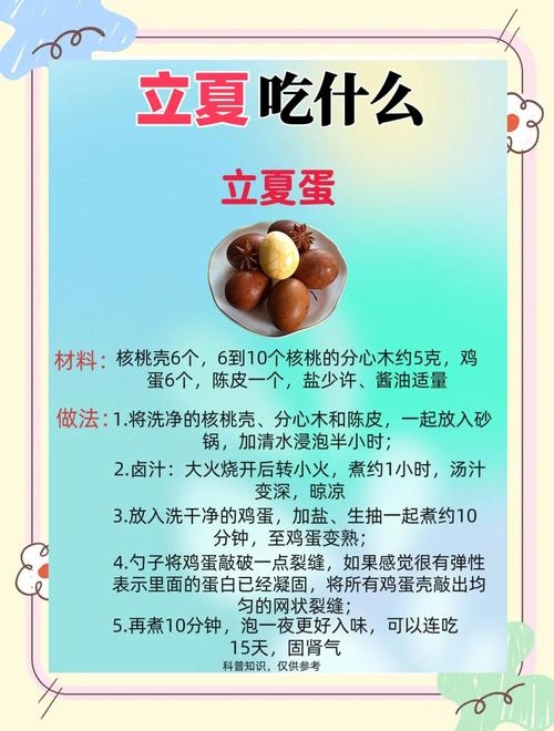 立夏习俗多样，食蛋寓意丰盛，秤人祈福养生；清补饮食备佳物，水煮/茶叶蛋彰显祝福。插图