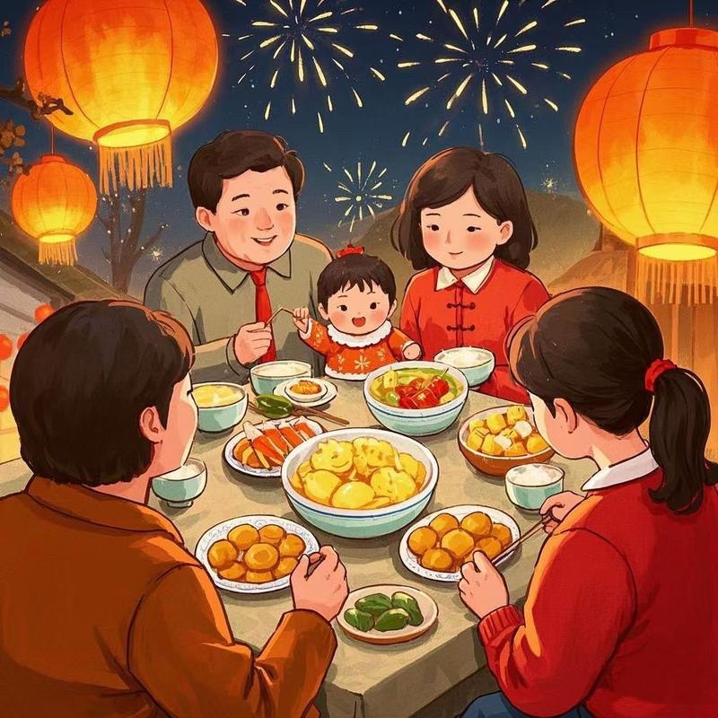 梦回团圆夜，一桌年夜饭的温馨梦境插图
