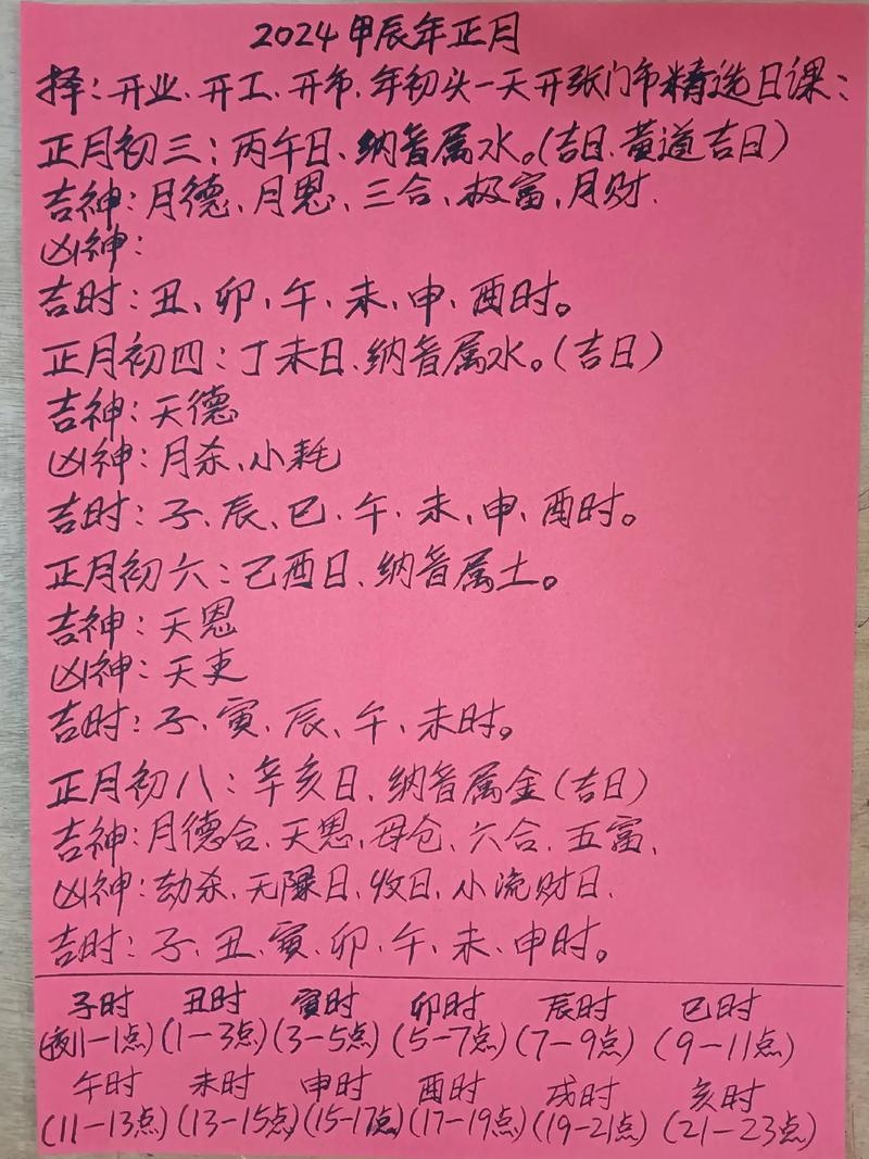 2024年正月开工吉日解析，初二、初三与六日出生的日子最宜，需结合个人情况及习俗考量。插图