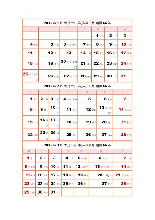 2015年农历与阳历对照表插图