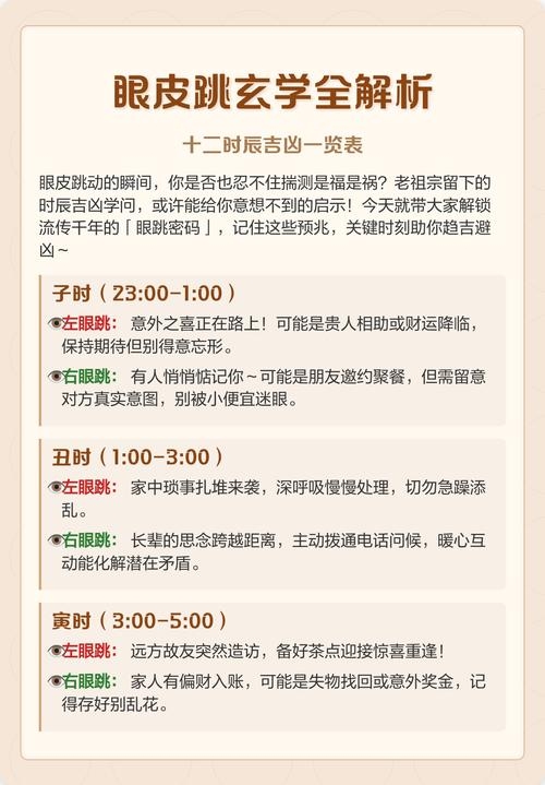 左眼跳，子时贵人助；丑时需防忧，寅时有喜至。插图