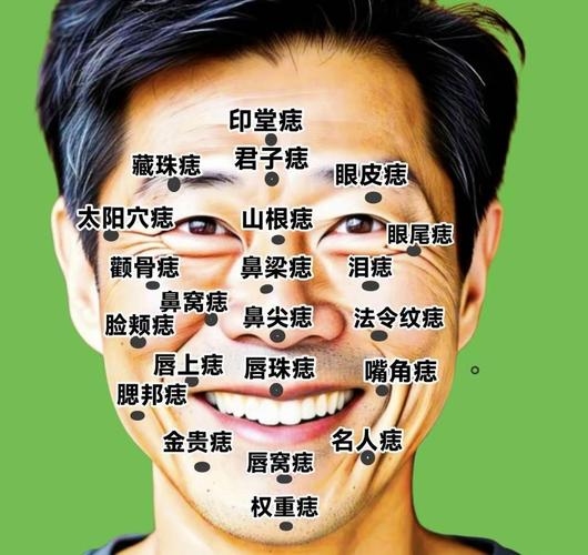 男子面部痣相图，解读面部痣相与命运的微妙联系插图