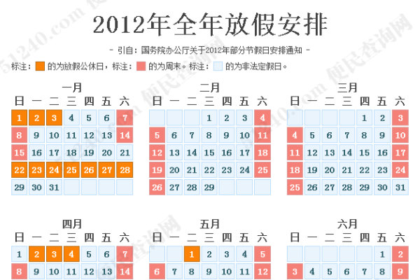 2012年农历新年及节假日日历安排-方知甜